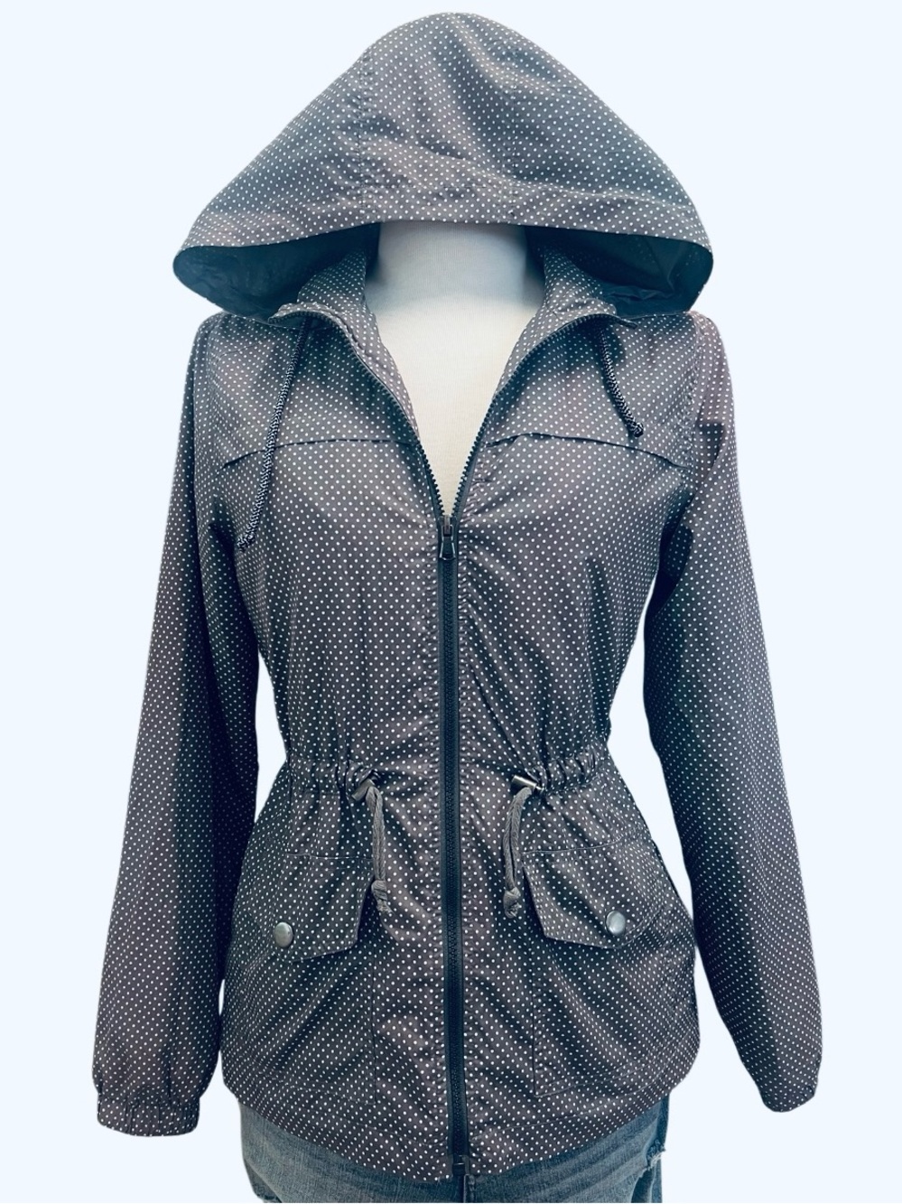 Polka Dot Hooded Anorak Jacket - Gray